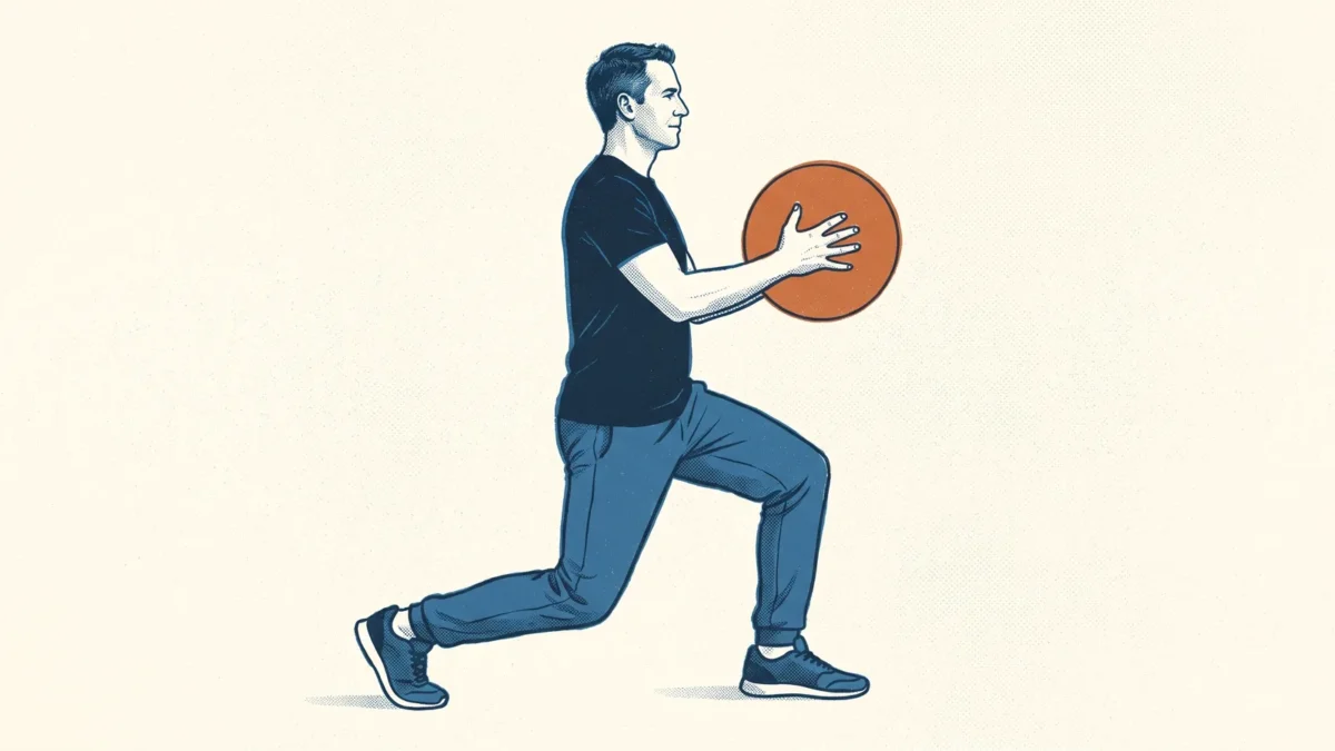 Man zet een stap naar voren met een bal tegen zijn borst